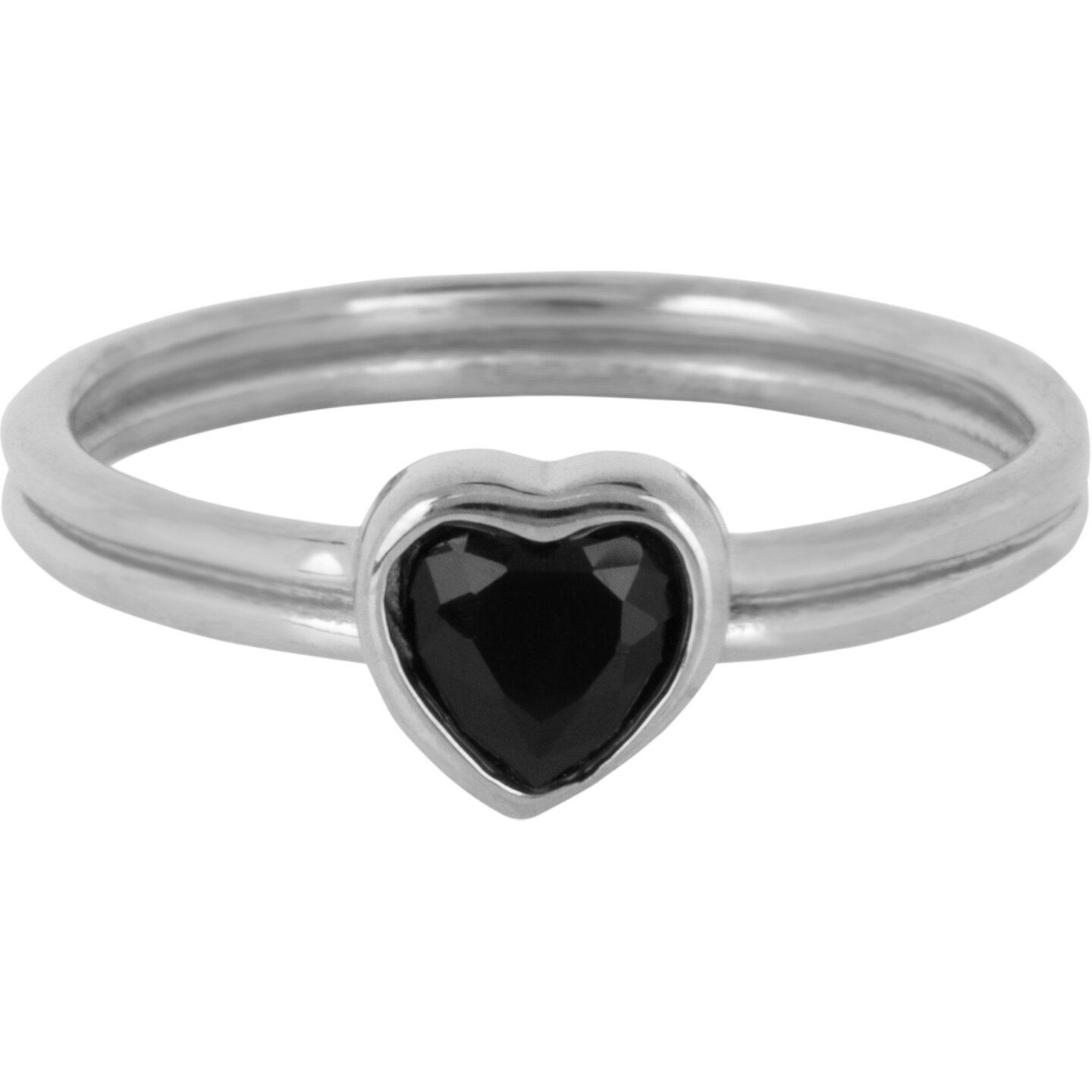 Charmin's Stalen Dubbele Ring met Zwart Hartje R1513 &ndash; Avant-garde liefde
