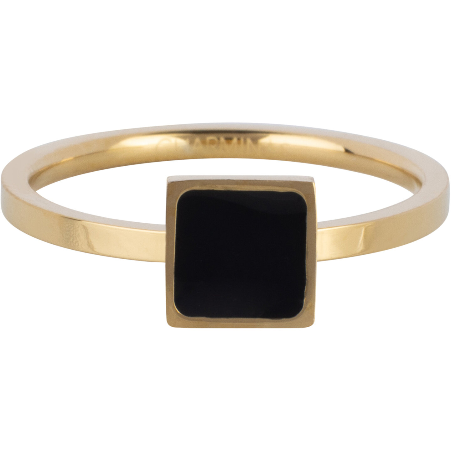Charmin's Goudkleurige Ring Vierkant Zwart Emaille Zegel R1558 &ndash; Grafische Elegantie