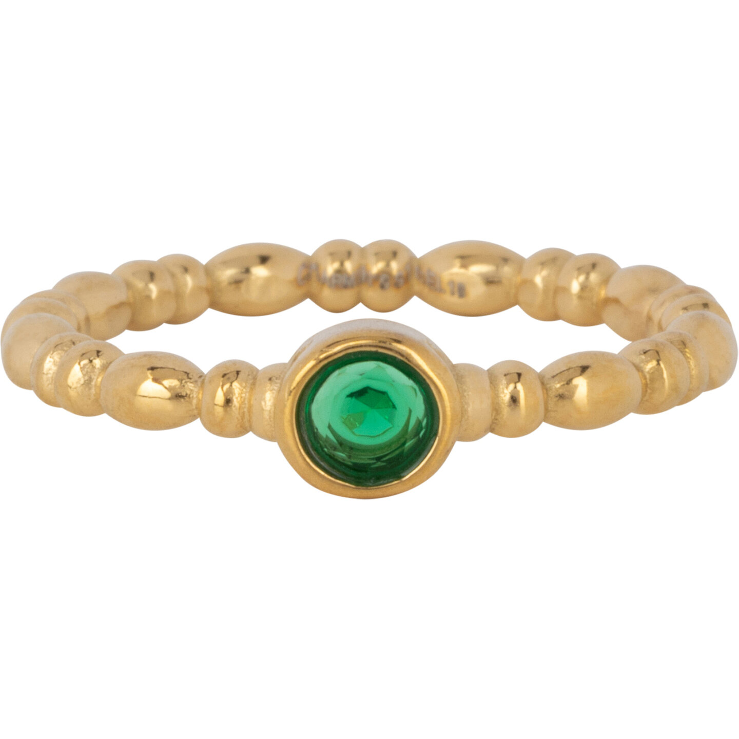 Charmin's Gold-Colored Ring with Green Round Stone R1508 &ndash; Playful and Elegant