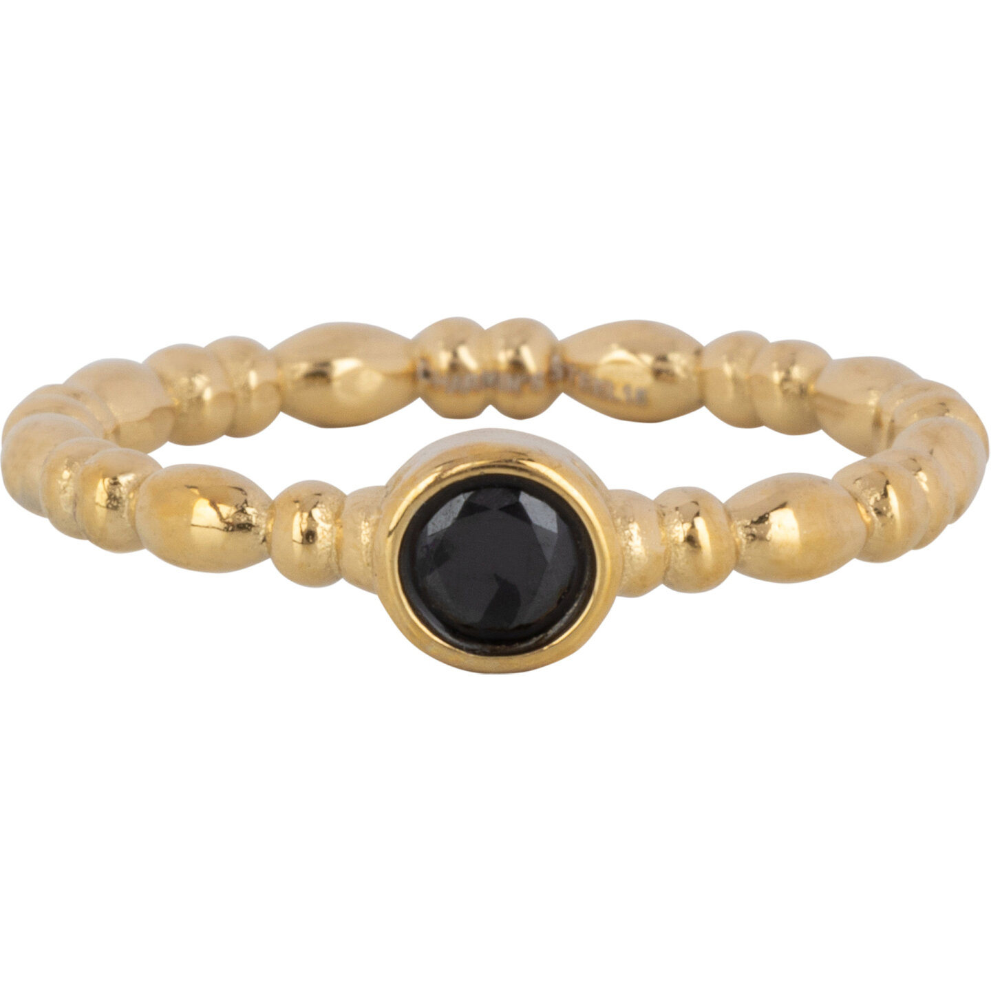 Charmin's Gold-Colored Ring with Black Round Stone R1504 &ndash; Classic and challenging