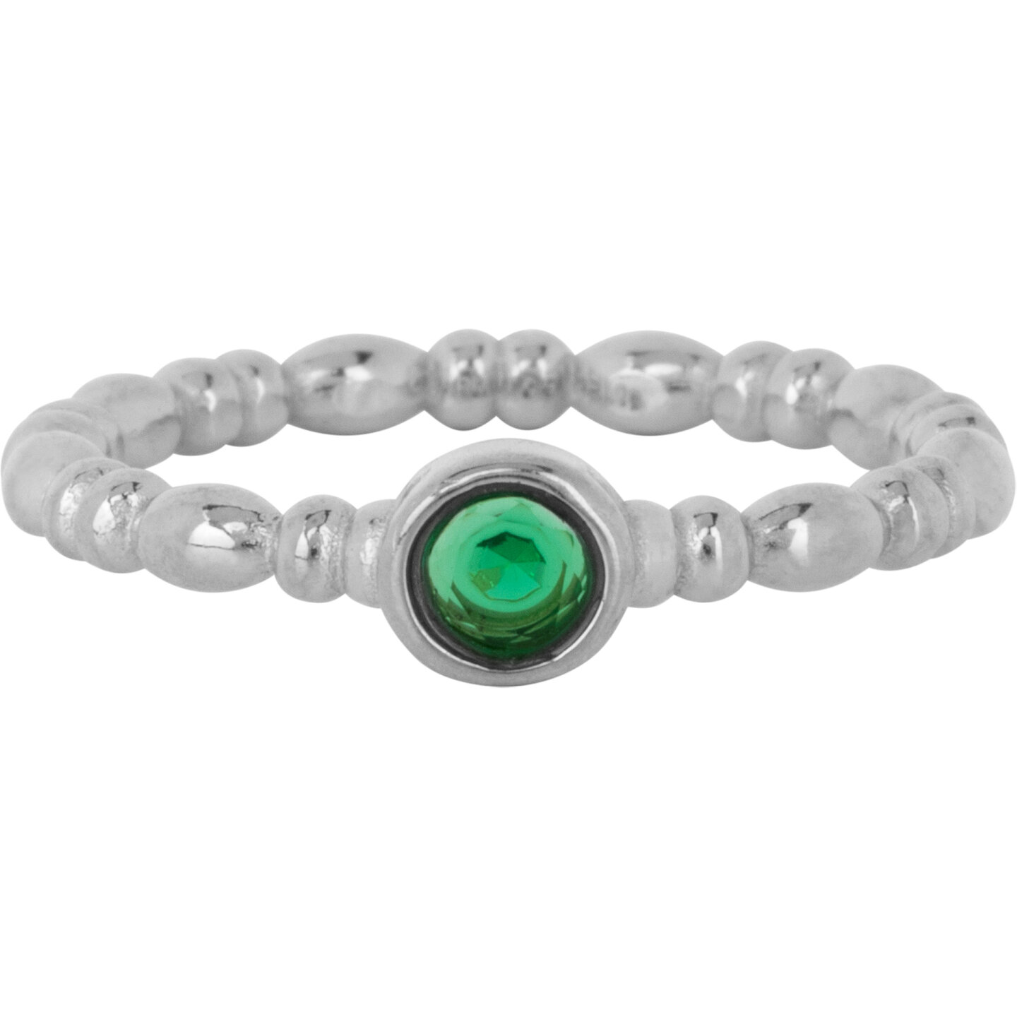 Charmin's Stalen Ring met Donker Groen Rond Steentje R1507 &ndash; Vintage en fris