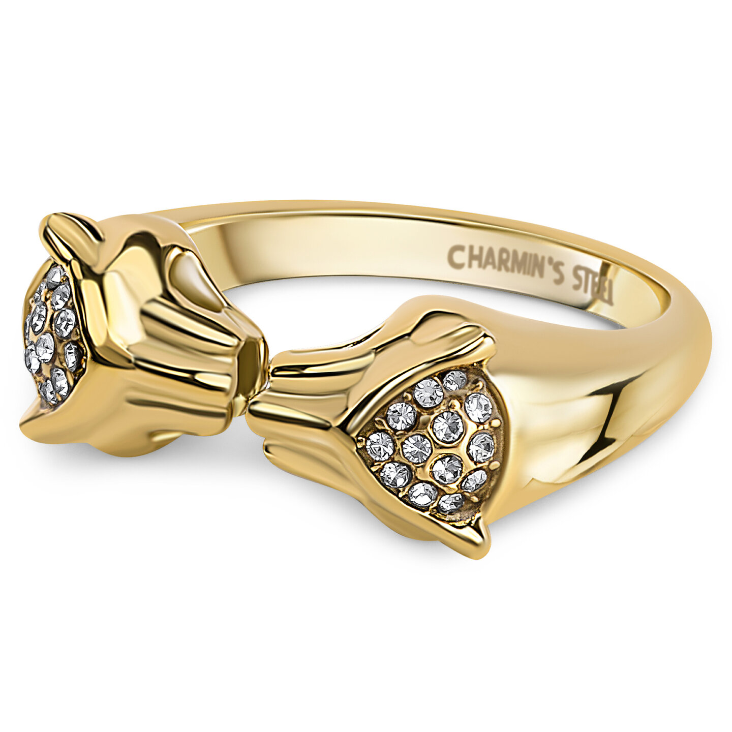 Charmin's Goudkleurige Chunky Ring met Twee Panter Hoofden R1839 Stoer en Chique