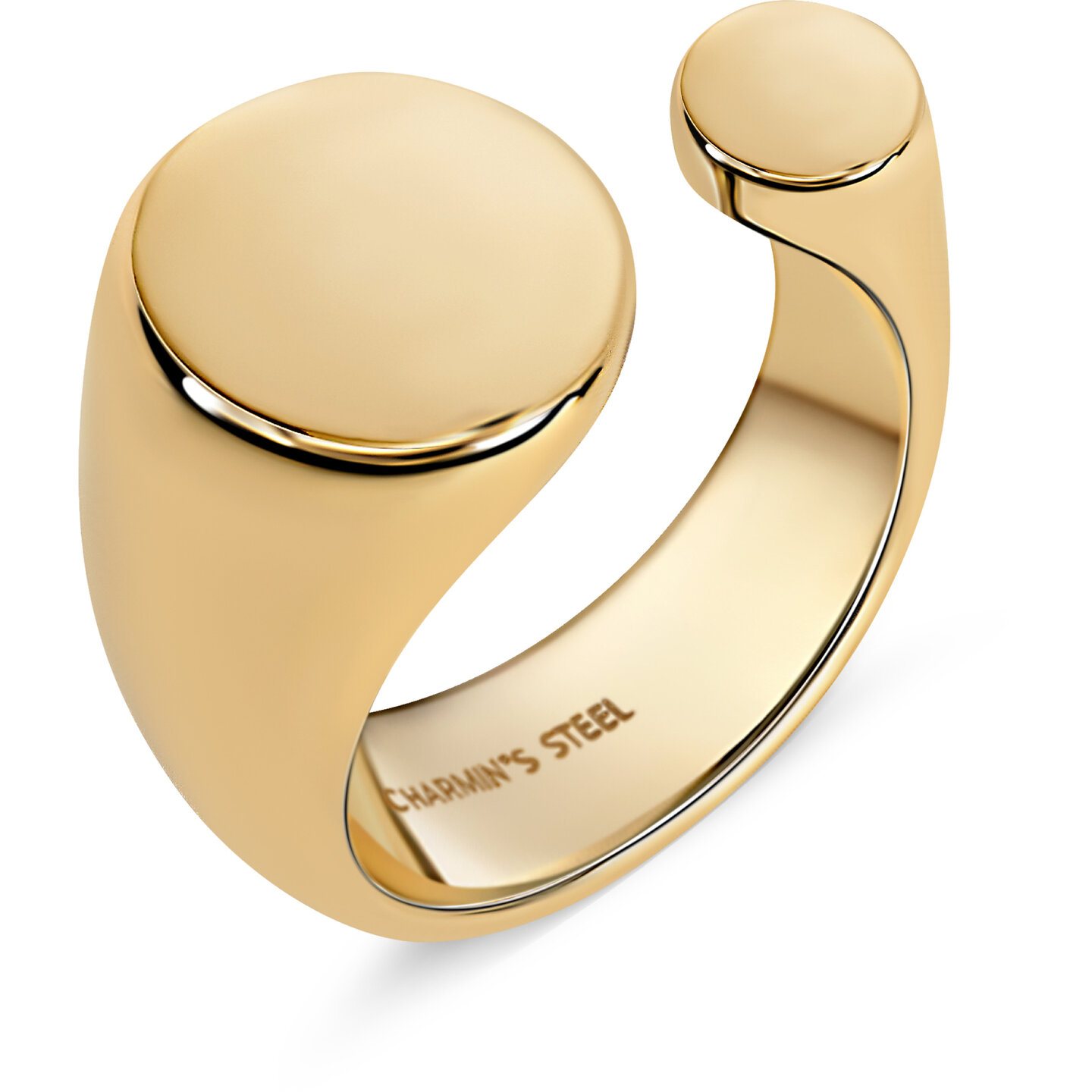 Charmin's Goudkleurige Chunky Ring met Open Platte Ronde Uiteinden Staal R1857 &ndash; Strak en Elegant