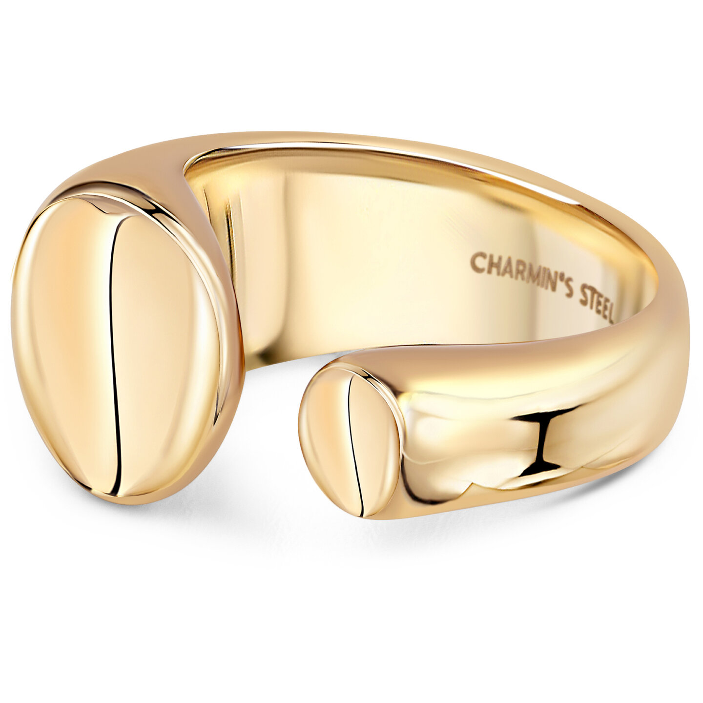 Charmin's Goudkleurige Chunky Ring met Open Platte Ronde Uiteinden Staal R1857 &ndash; Strak en Elegant