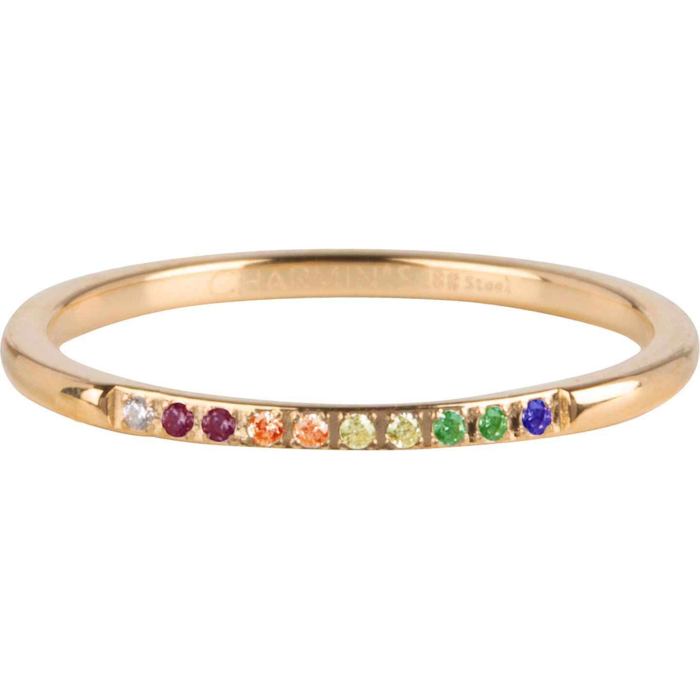 Charmin&rsquo;s Stalen Goudkleurige Stapelring Regenboog Petite Alliance R1397