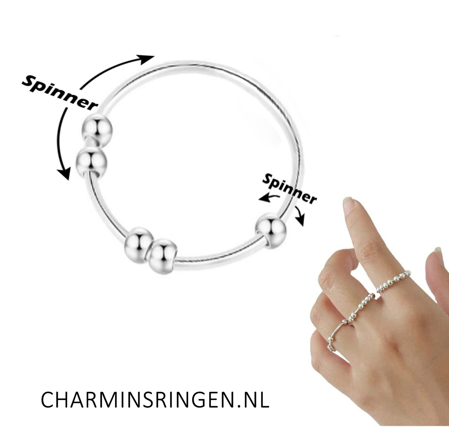 R1063 Classic Anxiety Fidget Ring 5 Balletjes Staal