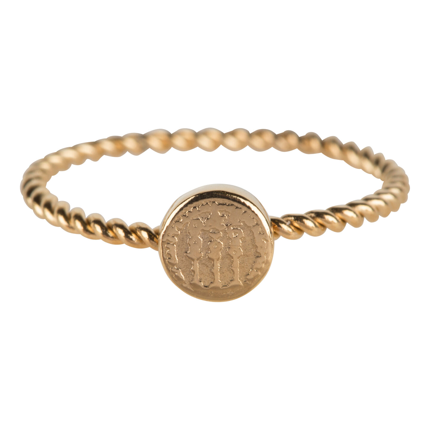 Charmin&rsquo;s goudkleurige stapelring R627 Twisted Historic Coin goldplated staal