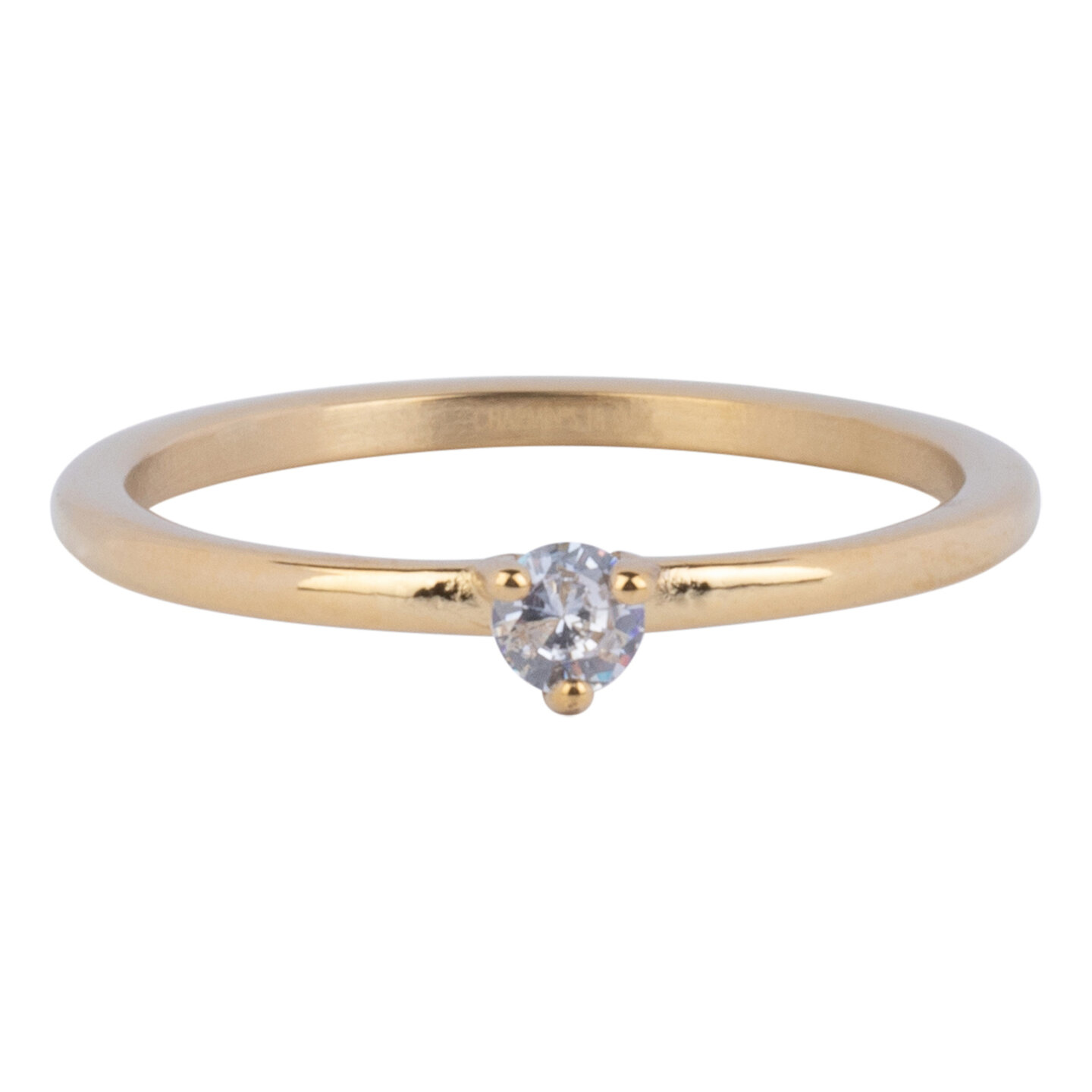 Charmin&rsquo;s Driehoek Solitair Goudkleurige Ring Witte Steen Staal R1297