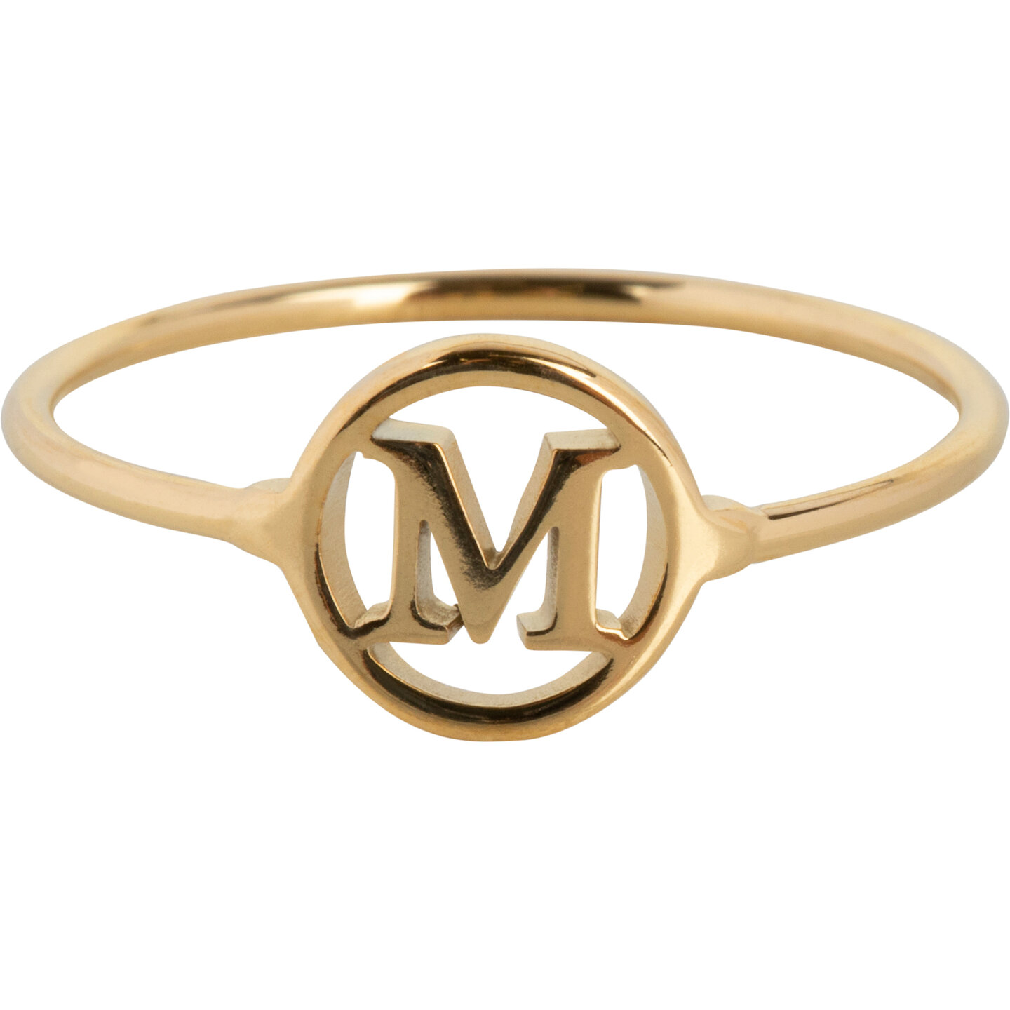 Charmin&rsquo;s initialen open ronde zegelring Goldplated R1121 Letter M
