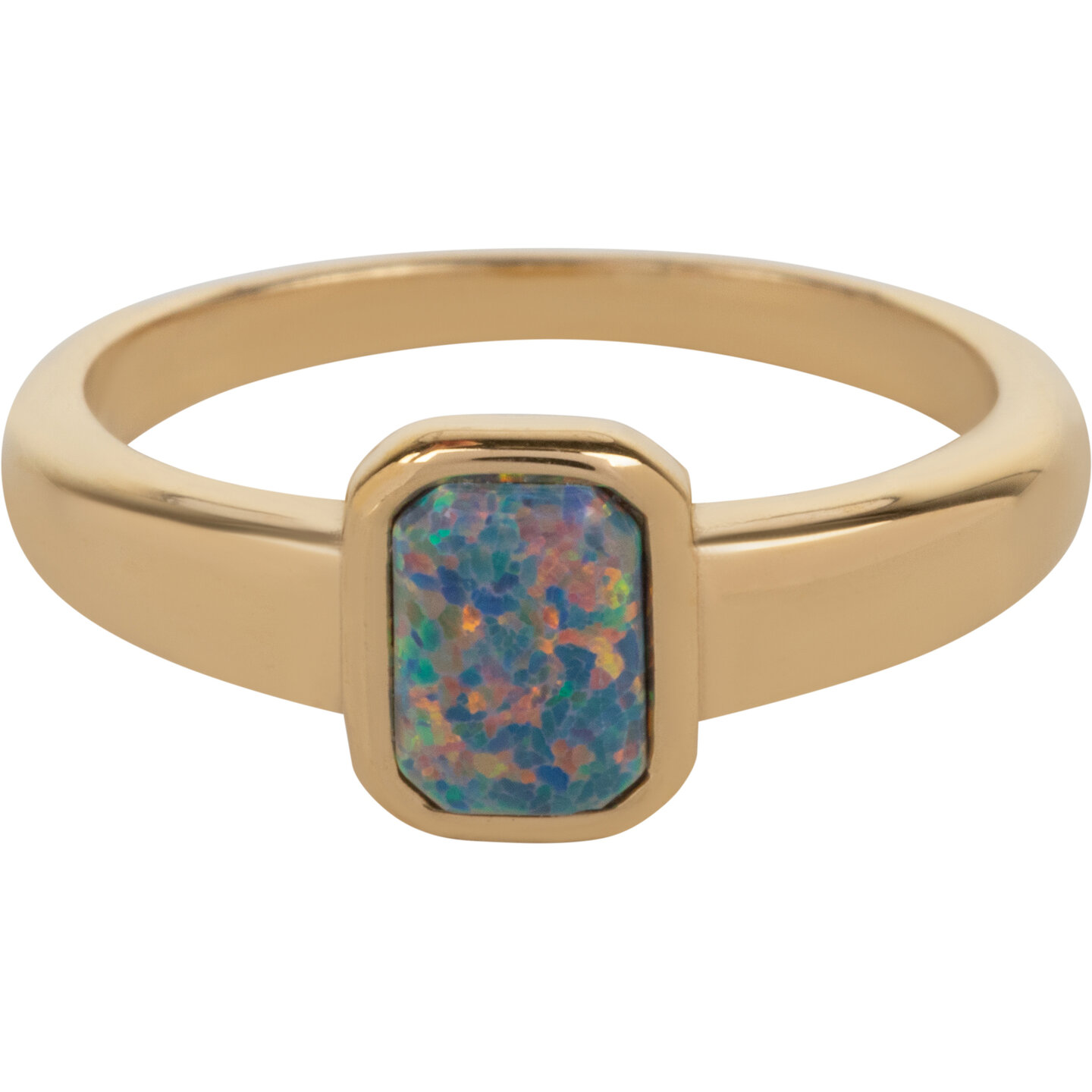 Bague chevali&egrave;re Charmin's couleur or, pierre opale, forme rectangulaire, acier R1180