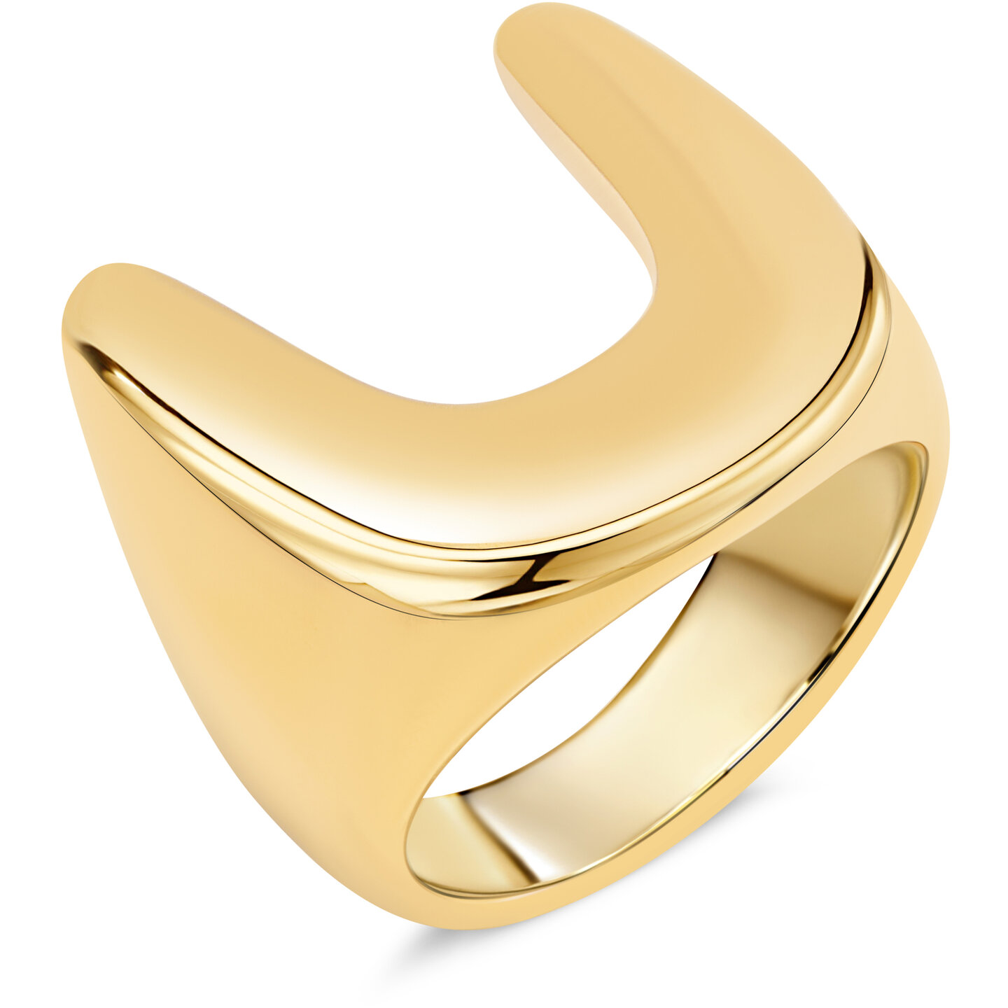 Charmin's Goudkleurige Chunky Ring met een Open U-Vorm Boog Staal R1823 &ndash; Strak en Modern