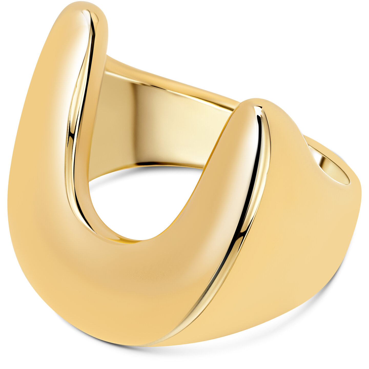 Charmin's Goudkleurige Chunky Ring met een Open U-Vorm Boog Staal R1823 &ndash; Strak en Modern