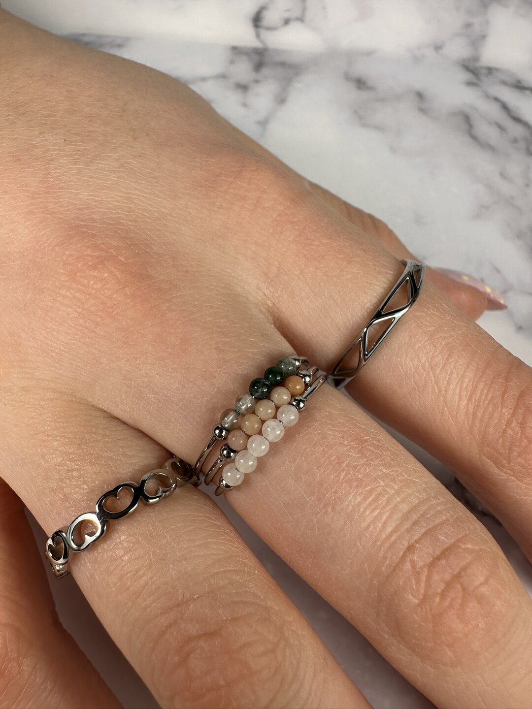 Charmin's Anxiety Ring Natural Stones Perzik Maansteen Beads Staal R1307
