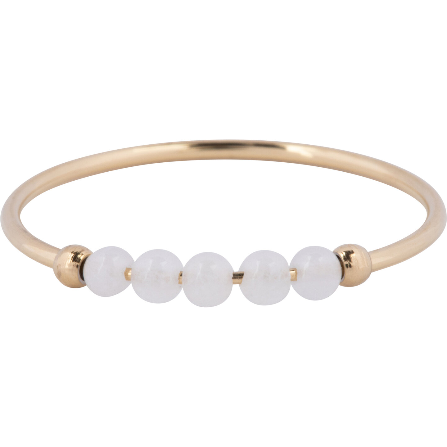 Charmin's Goukleurige Anxiety Ring Natural Stones Witte Maansteen Beads Staal R1327