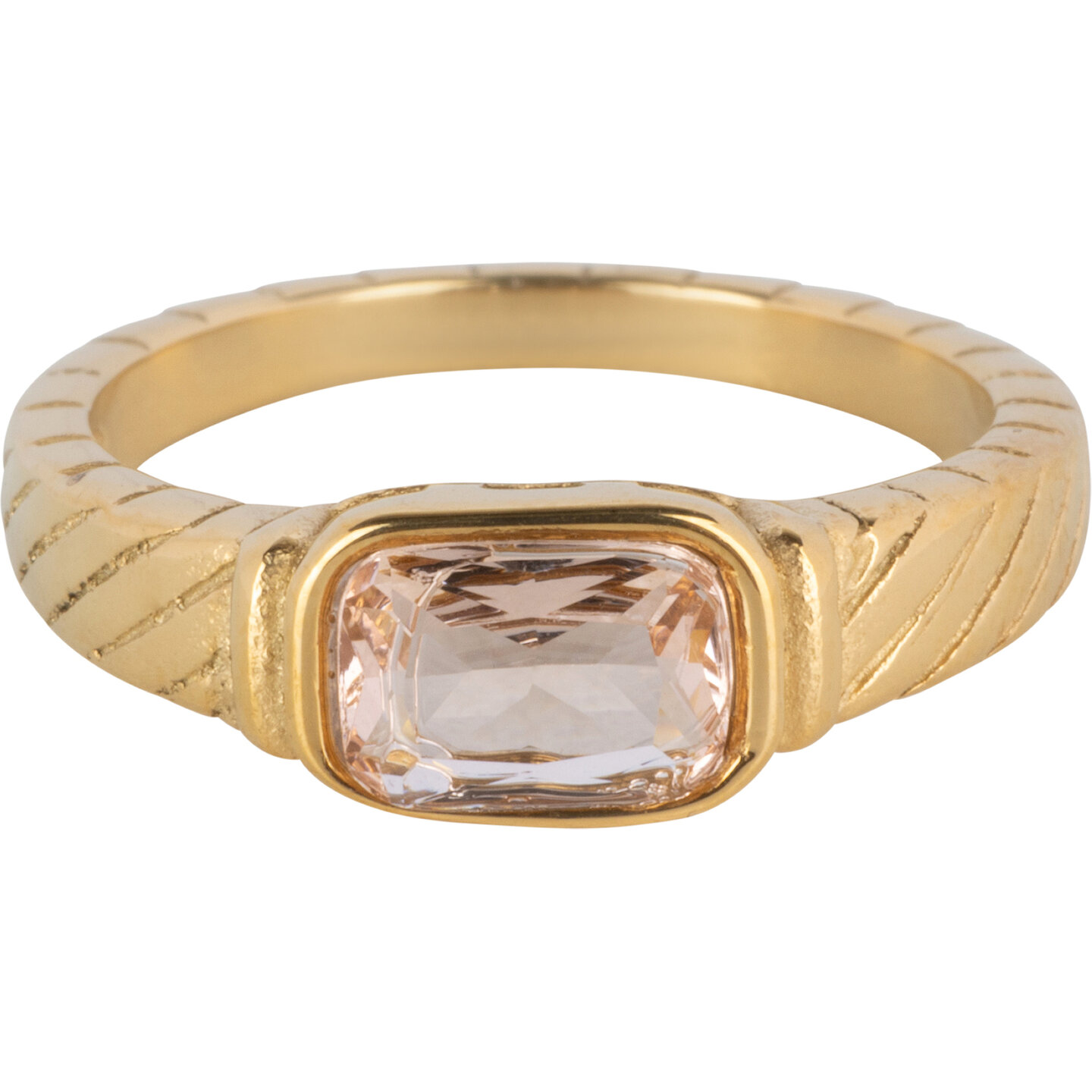 Charmin's Goudkleurige Ring met Kristal Rose Steen en Graveringen R1353&ndash; Vintage Look