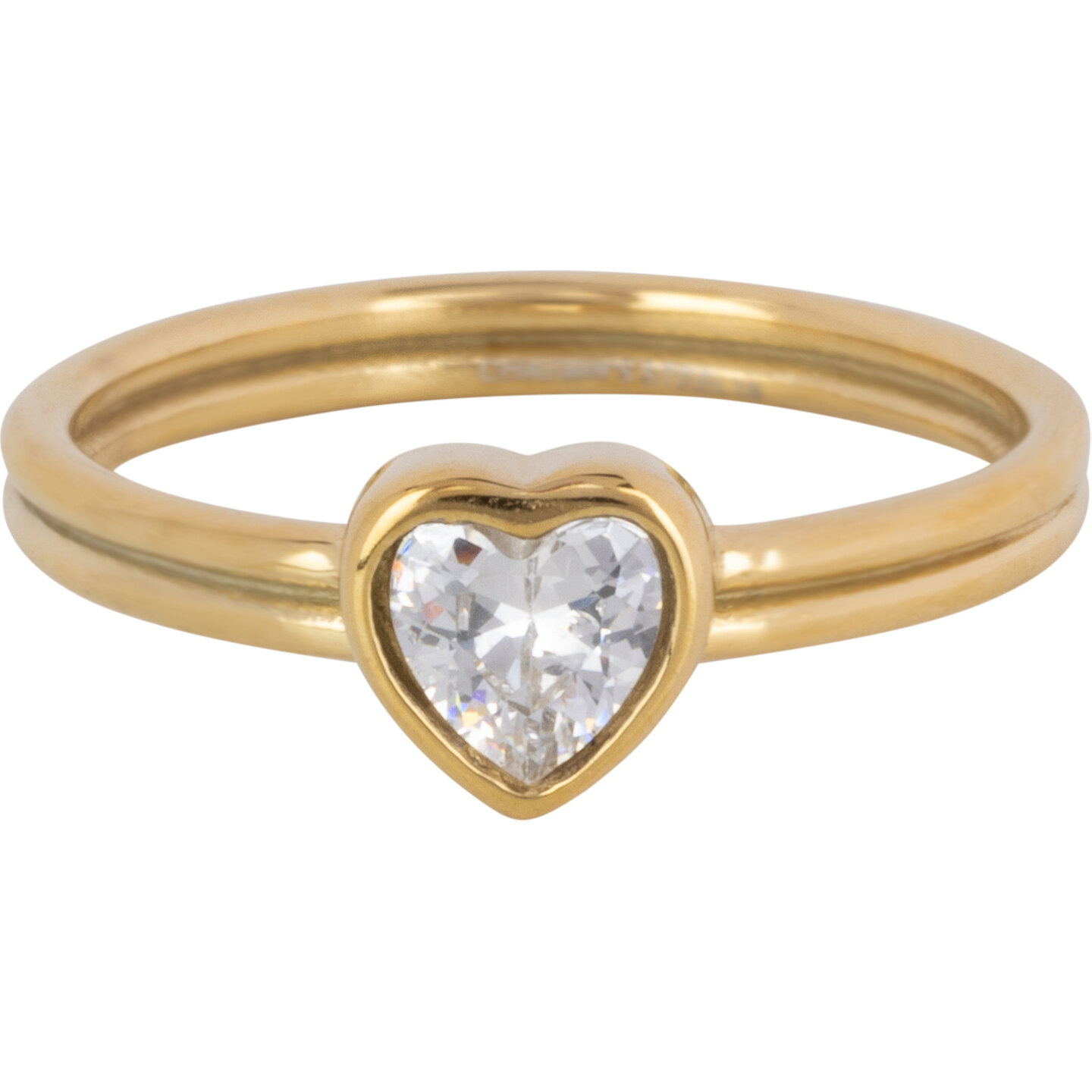 Charmin's Goldfarbige Doppelte Ring mit Kristallherz R1512&ndash; Starke Liebe