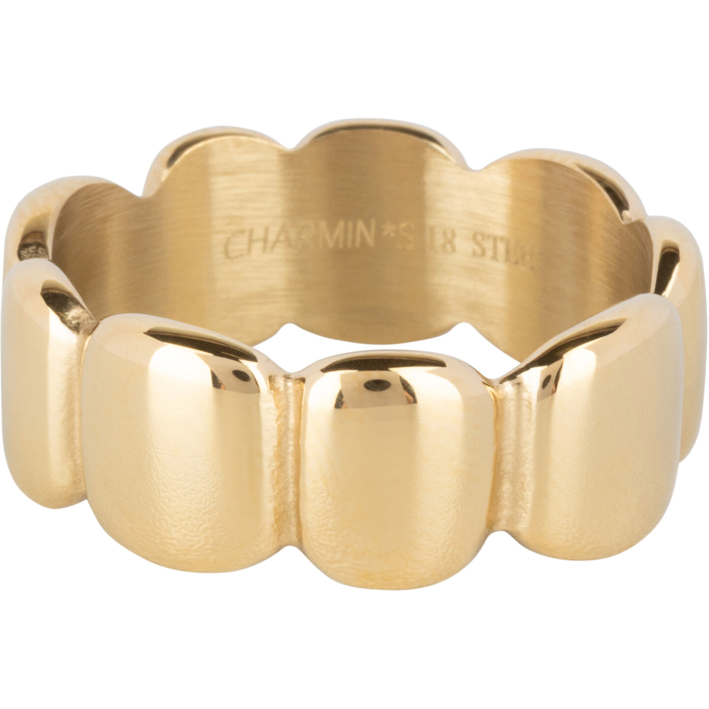 Charmin's Gold Colored Wide Steel Ring Smooth Ovals R1393