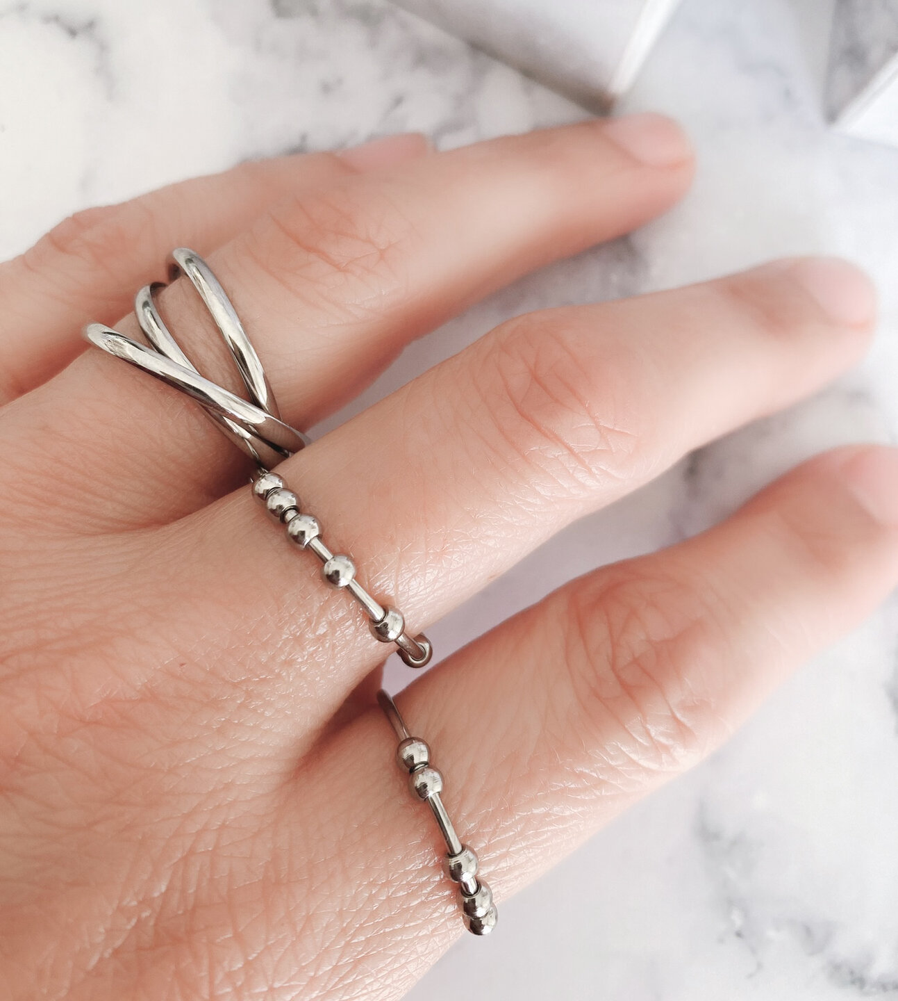 Charmin's Trinity Rolling Anxiety Fidget Ring Rose-Goud-Staalkleurig Large R1648