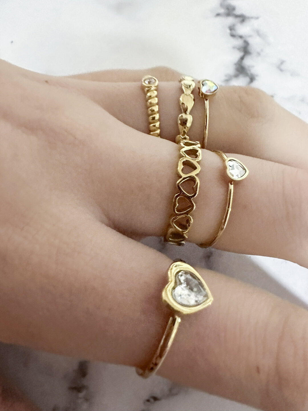 Charmin's Gold-Colored Ring with Heart-Shaped White Crystal Stone Steel R1654 &ndash; Romantic Eyecatcher