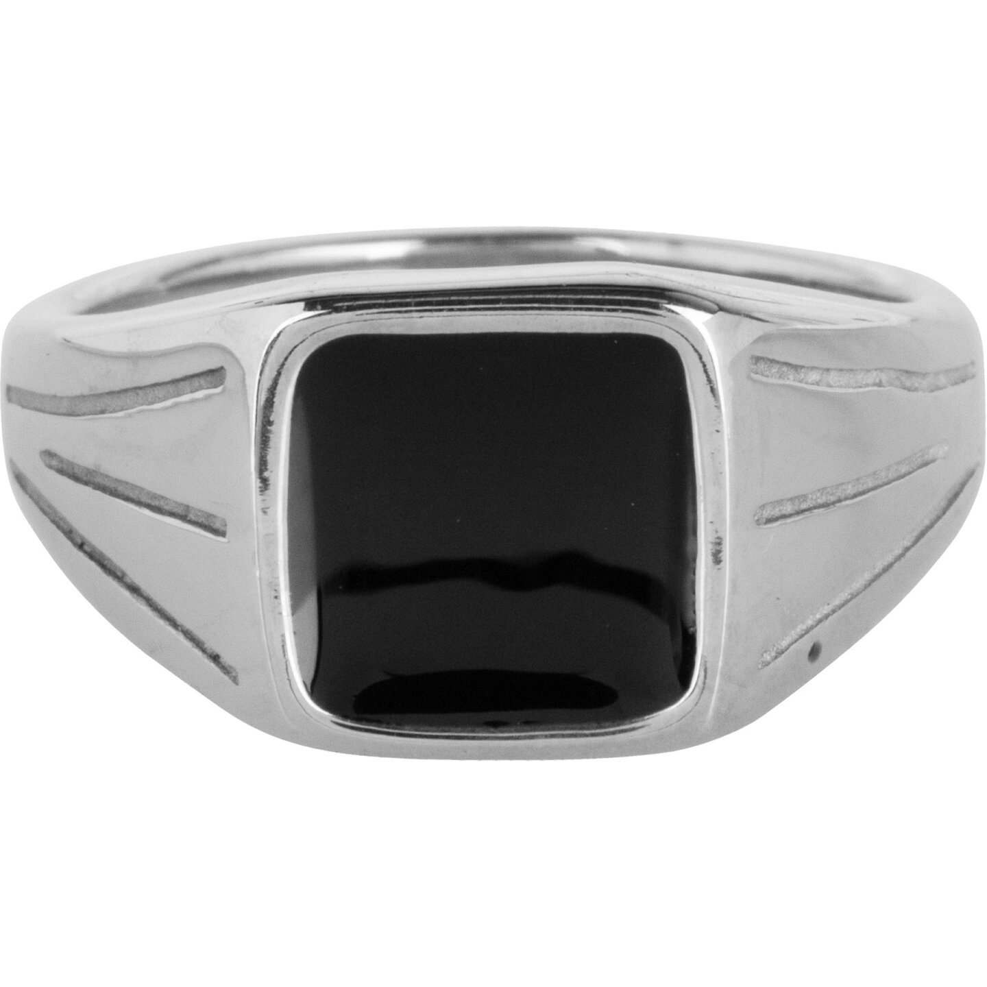 Charmin's UNI Men's Signet Ring Square Black Stone Steel R1003