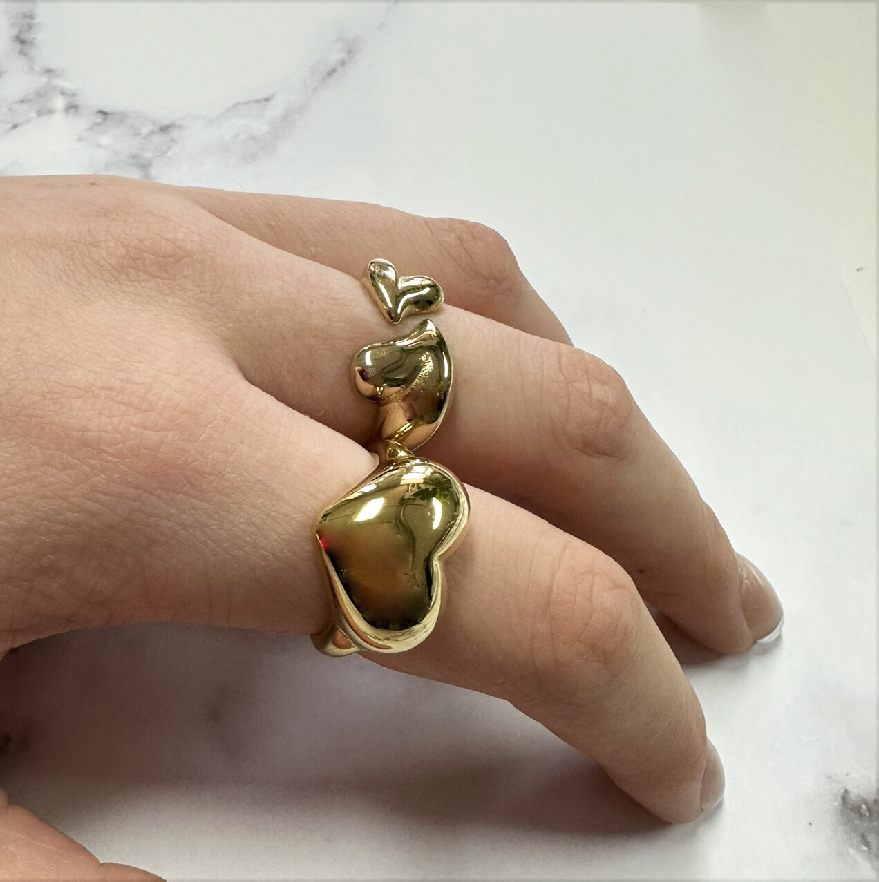 Charmin's Gold-Colored Chunky Ring with Two Hearts Steel R1773 &ndash; Romantic and Strong