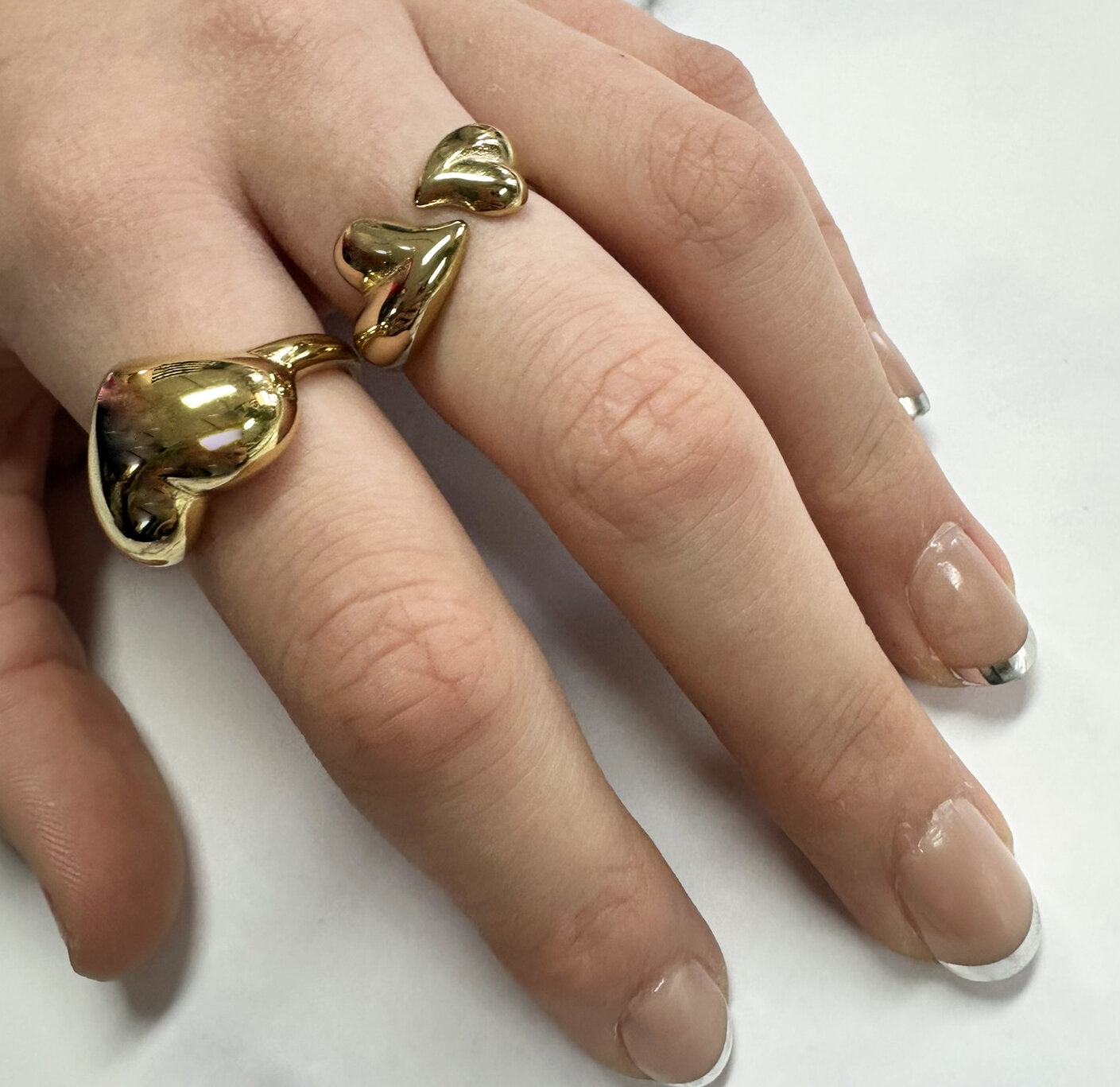 Charmin's Gold-Colored Chunky Ring with Two Hearts Steel R1773 &ndash; Romantic and Strong