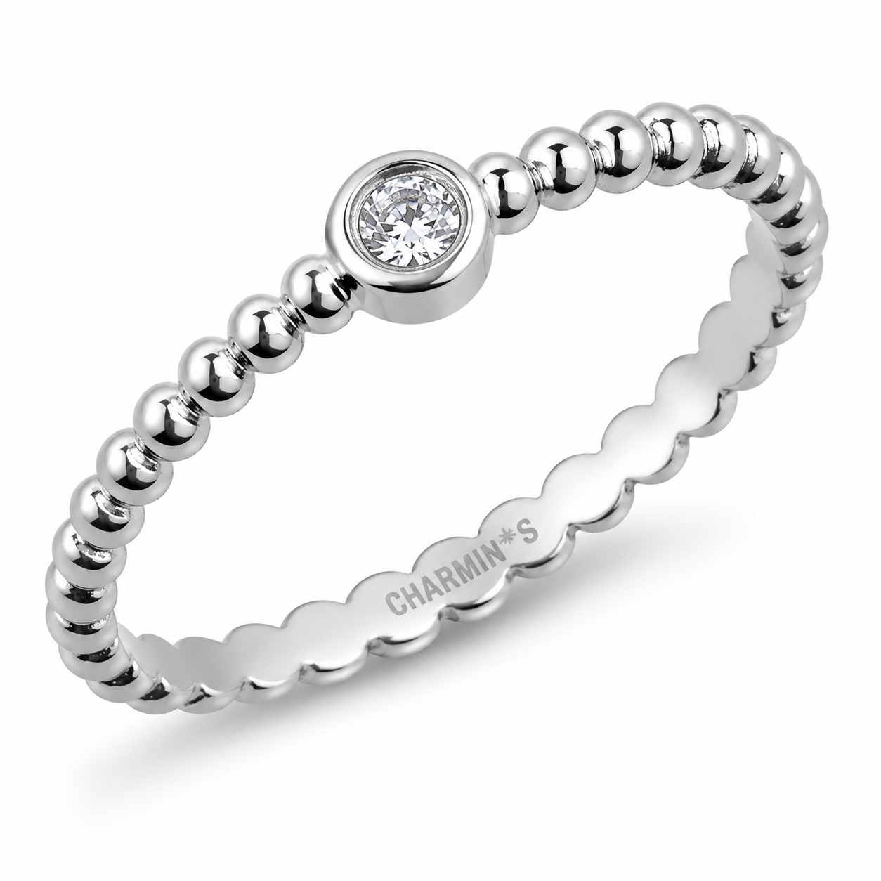 Charmin's Bollentjes Ring met Wit Rond Steentje R1639