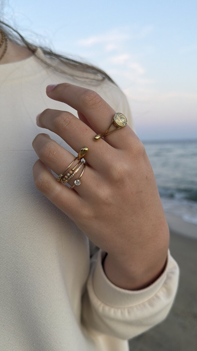 Charmins goudkleurige zegelring met Vintage Romeinse Godin Munt goldplated staal R1373
