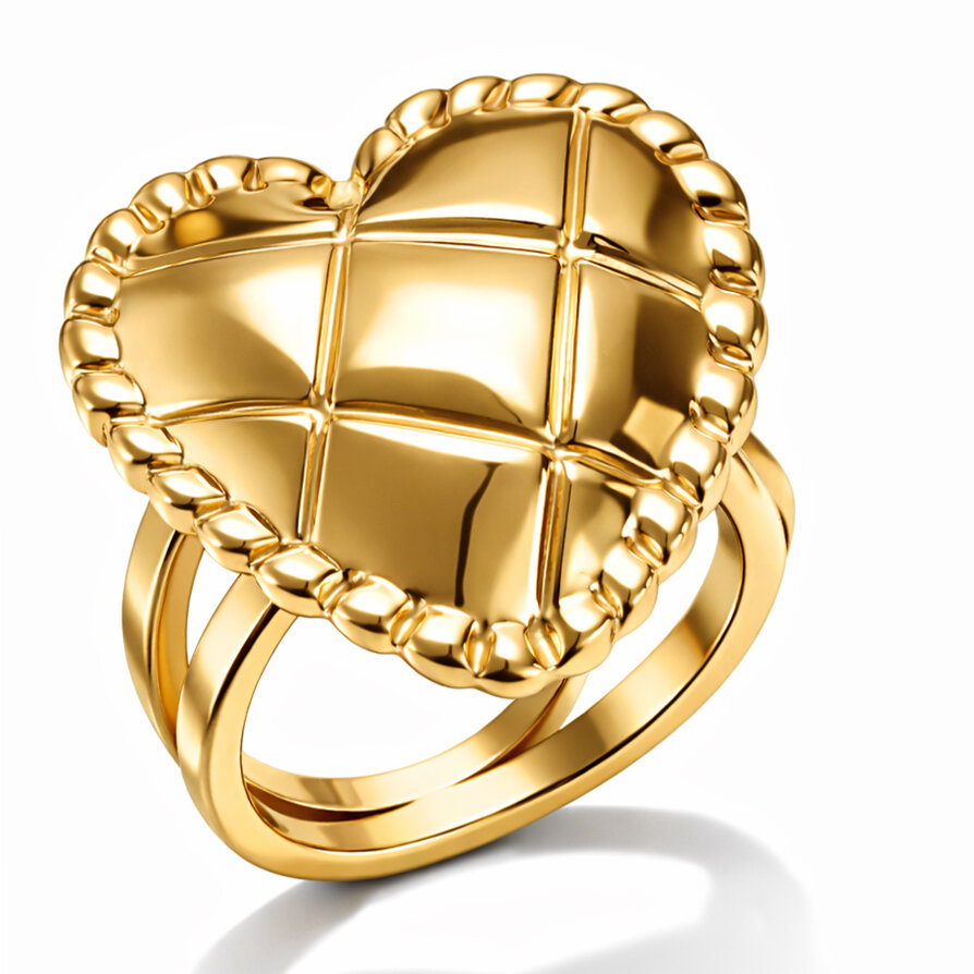 Charmin's Goudkleurige Chunky Ring met Hartvorm Staal R1830&ndash; Big Love