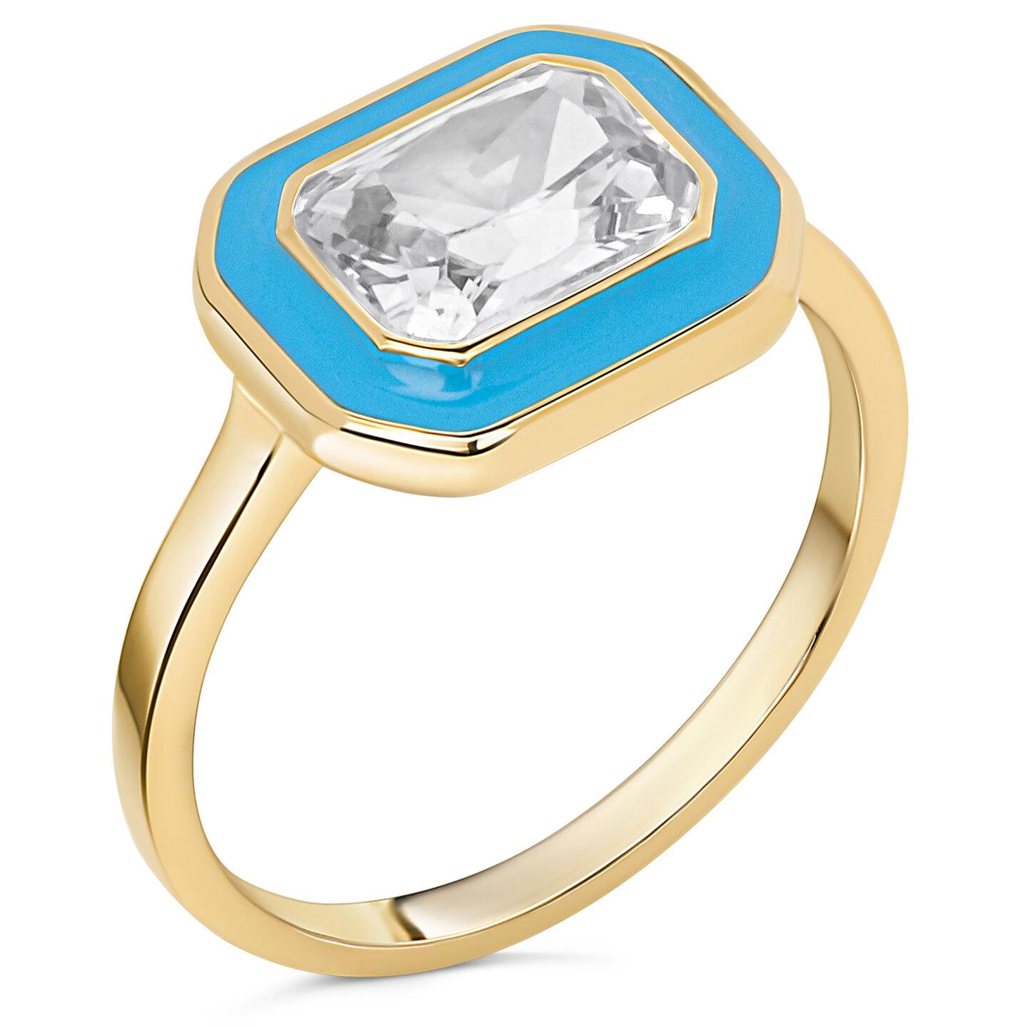 Charmin's Goudkleurige Chunky Ring Blauwe Emaille en zacht Blauwe Steen R1777 &ndash; Eyecatcher