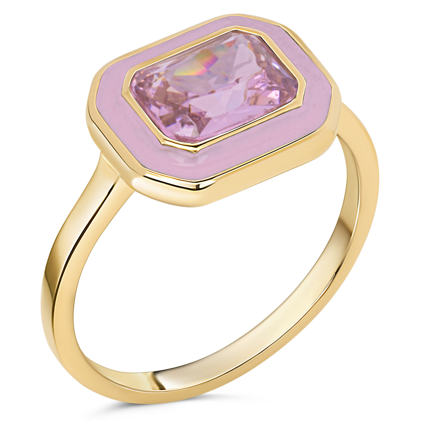 Charmin's Goudkleurige Chunky Ring Roze Emaille en Roze Steen R1781 &ndash; Girly Chic