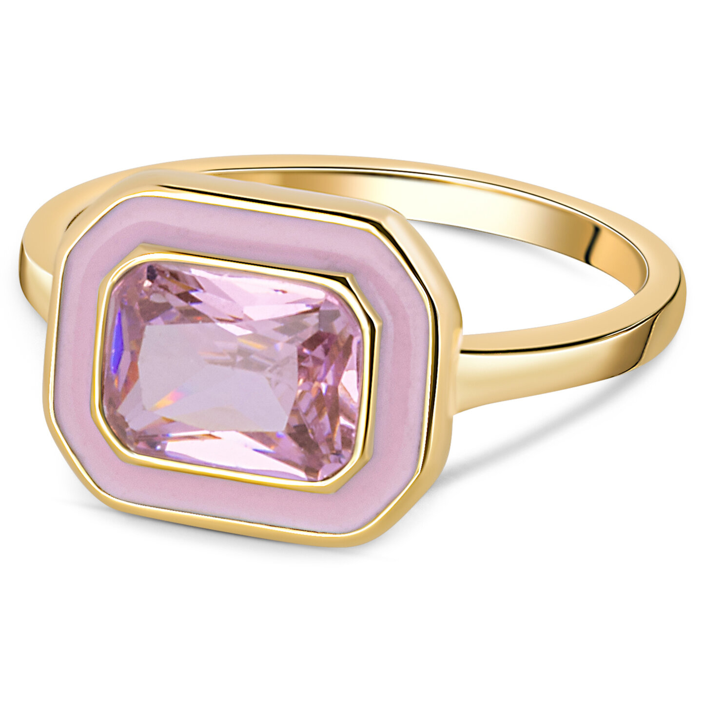 Charmin's Goudkleurige Chunky Ring Roze Emaille en Roze Steen R1781 &ndash; Girly Chic