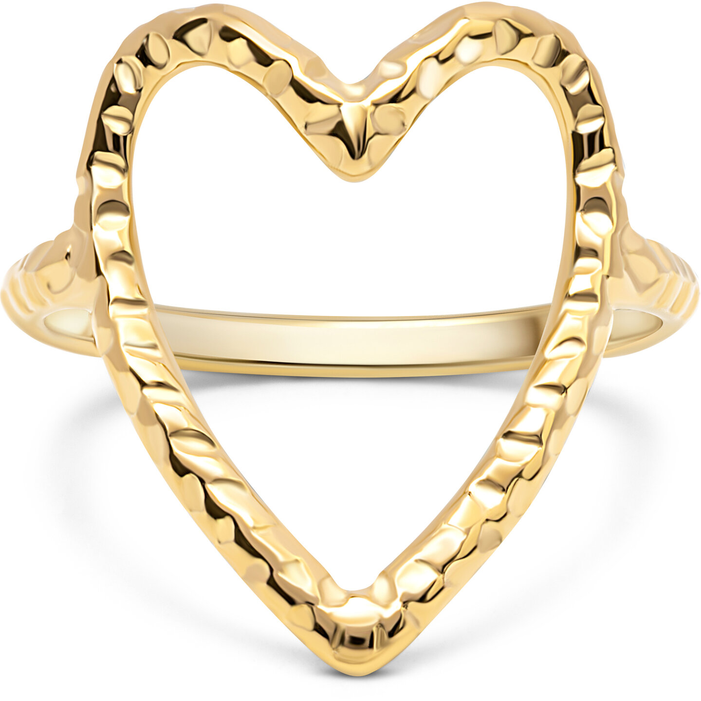 Charmin's Goudkleurige Chunky Ring met Hartvorm Staal R R1767 &ndash; Ruimtelijk en bewerkt.