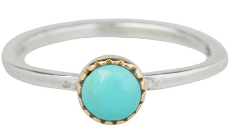 Charmin&amp;#8217;s stapelring zilver R266 Natural Turquoise Goldplatedtop