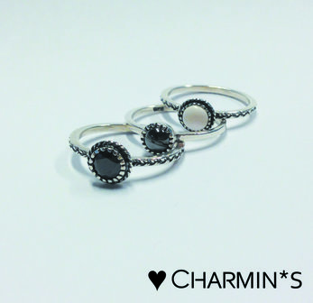 Charmin&amp;#8217;s  stapelring zilver R289 Black &#039;Crown Diamond&#039;