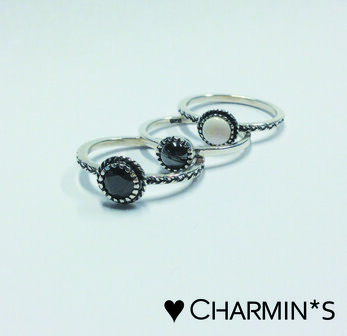 Charmin&amp;#8217;s stapelring zilver R292 White &#039;Crown Nat Stone&#039;