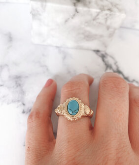 Charmin&#039;s Zegel Ring R1055 Turkoys Howlite Goldfilled