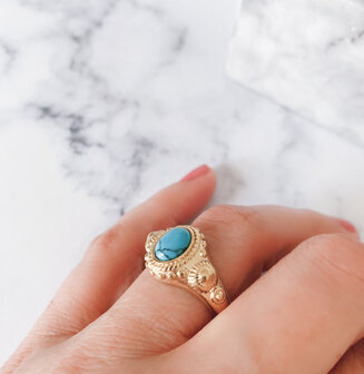 Charmin&#039;s Zegel Ring R1055 Turkoys Howlite Goldfilled