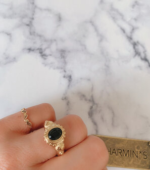 Charmin&#039;s Zegel Ring R1054 Brown Goldstone Goldfilled