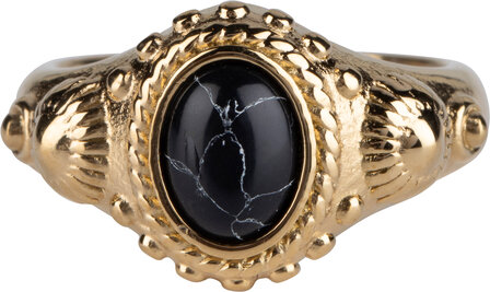 Charmin&#039;s Zegel Ring R1053 Cleopatra Black Tourmaline Goldfilled