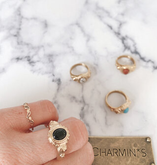 Charmin&#039;s Zegel Ring R1053 Cleopatra Black Tourmaline Goldfilled