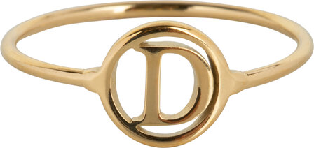 Charmin&rsquo;s initialen open ronde zegelring Goldplated R1121 Letter D