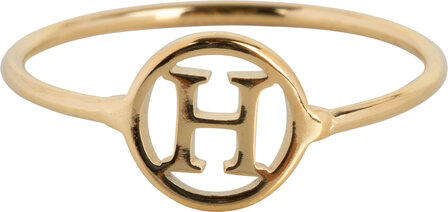 Charmin&rsquo;s initialen open ronde zegelring Goldplated R1121 Letter H