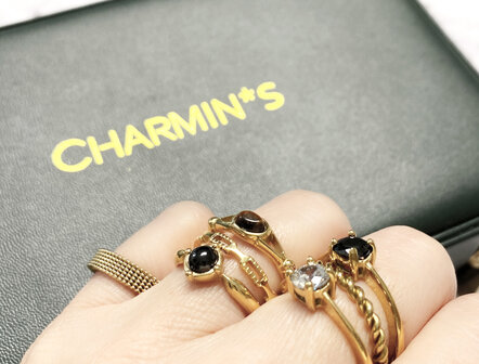 Charmin&rsquo;s Classic Princess Black Ring Goud R1193