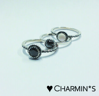 Charmin&amp;#8217;s  stapelring zilver R297 Hematite &#039;Natural Stone&#039;