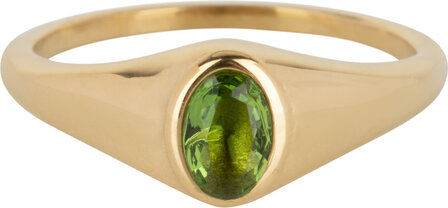 Charmin’s R1088 Birthstone zegelring August Green Peridot Oval Stone Goldplated