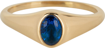 Charmin’s R1089 Birthstone zegelring September Blue Sapphire Oval Stone Goldplated