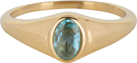 Charmin&rsquo;s R1085 Birthstone zegelring March Blue Topaz Oval Stone Goldplated