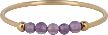 Charmin&#039;s Anxiety Ring NaturalStones Amethist Beads Goudkleurig R1203