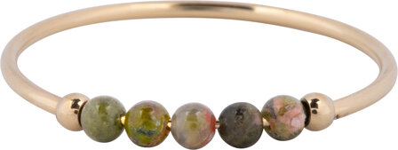 Charmin&#039;s Anxiety Ring NaturalStones Unakiet Beads Goudkleurig R1339
